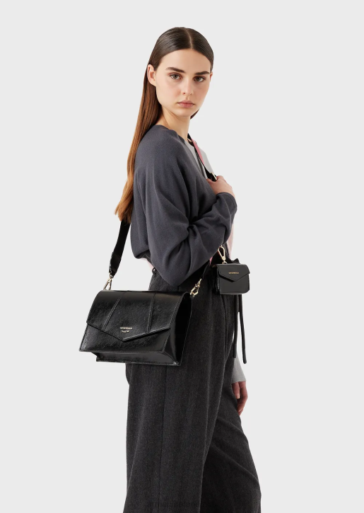 Women 086V612 Naplak-Effect Shoulder Bag With Card Holder Armani Black