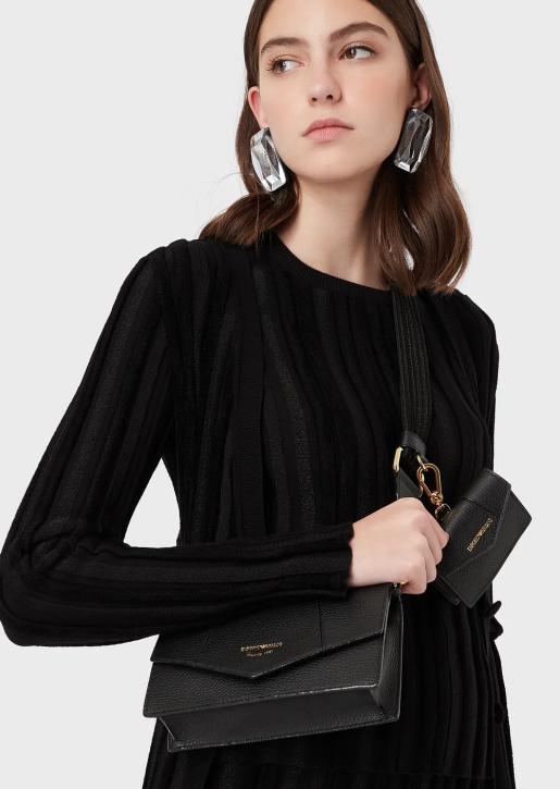 Women 086V613 Deerskin-Printed Leather Shoulder Bag With Card Holder Armani