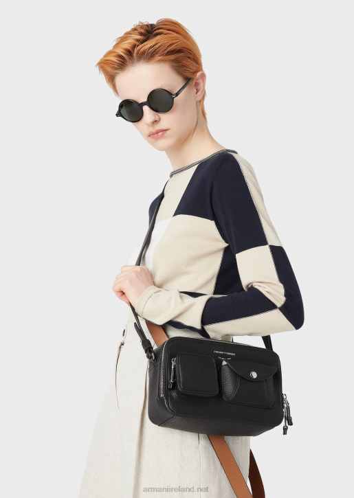 Women 086V617 Deer-Print Myea Camera Case With Shoulder Strap Armani Black