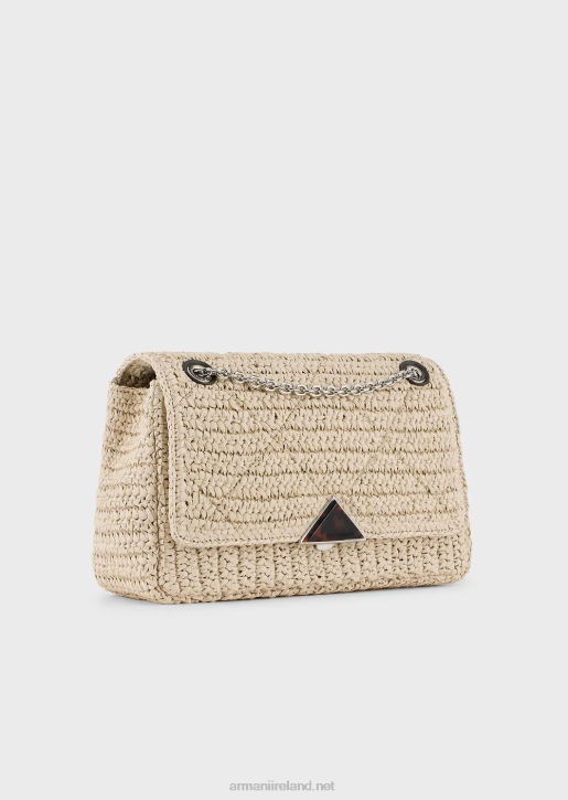 Women 086V618 Matelasse Straw Shoulder Bag Armani Beige