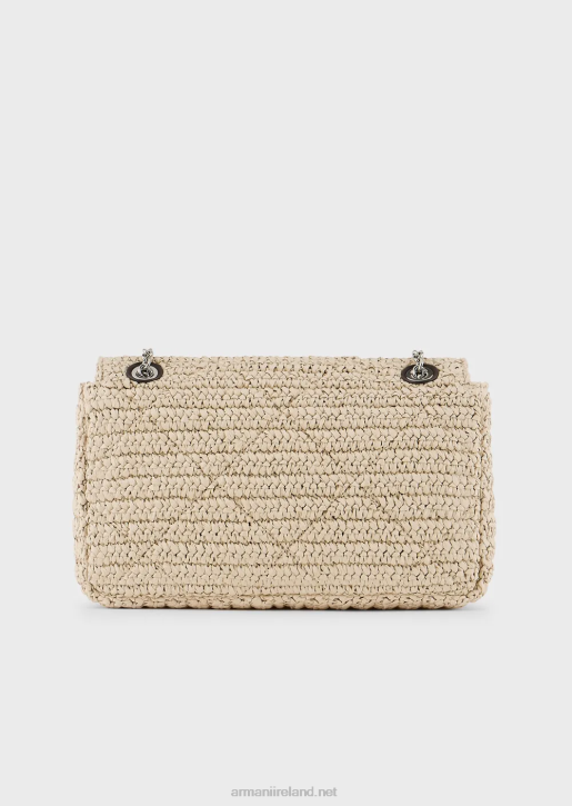 Women 086V618 Matelasse Straw Shoulder Bag Armani Beige