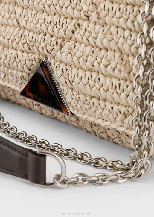 Women 086V618 Matelasse Straw Shoulder Bag Armani Beige