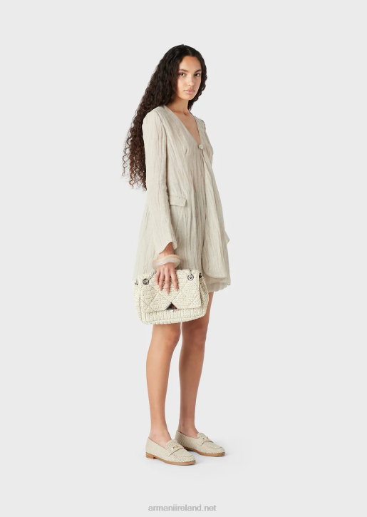 Women 086V618 Matelasse Straw Shoulder Bag Armani Beige