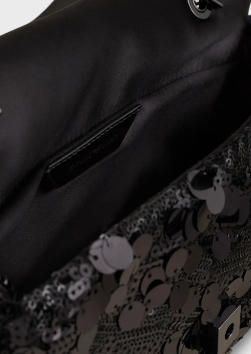 Women 086V619 Satin Clutch Bag With All-Over Sequins And Shoulder Strap Armani Black