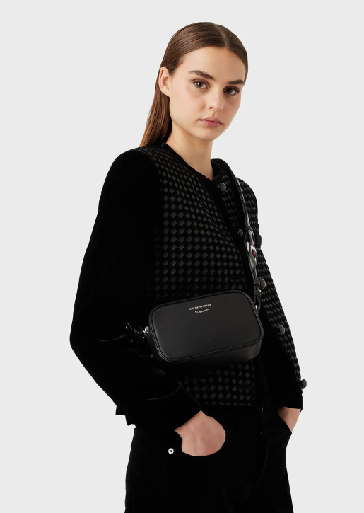 Women 086V628 Ecological-Leather Camera Case With Shoulder Strap Armani Black
