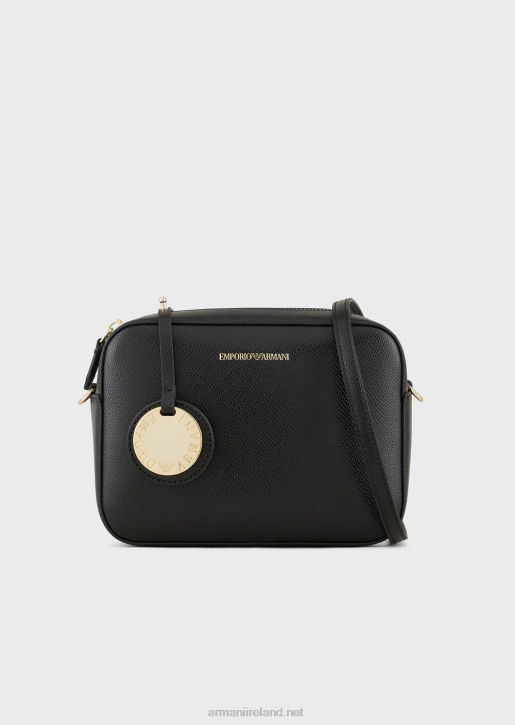 Women 086V629 Palmellato Leather-Finish Camera Case With Shoulder Strap Armani Black Logo