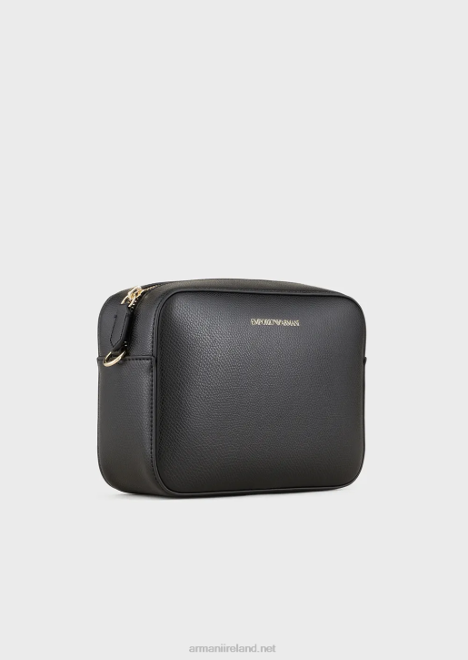 Women 086V629 Palmellato Leather-Finish Camera Case With Shoulder Strap Armani Black Logo