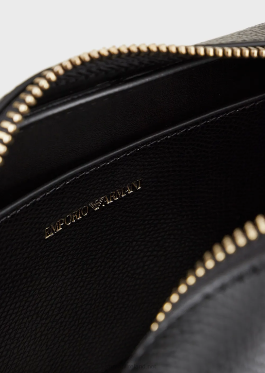 Women 086V629 Palmellato Leather-Finish Camera Case With Shoulder Strap Armani Black Logo