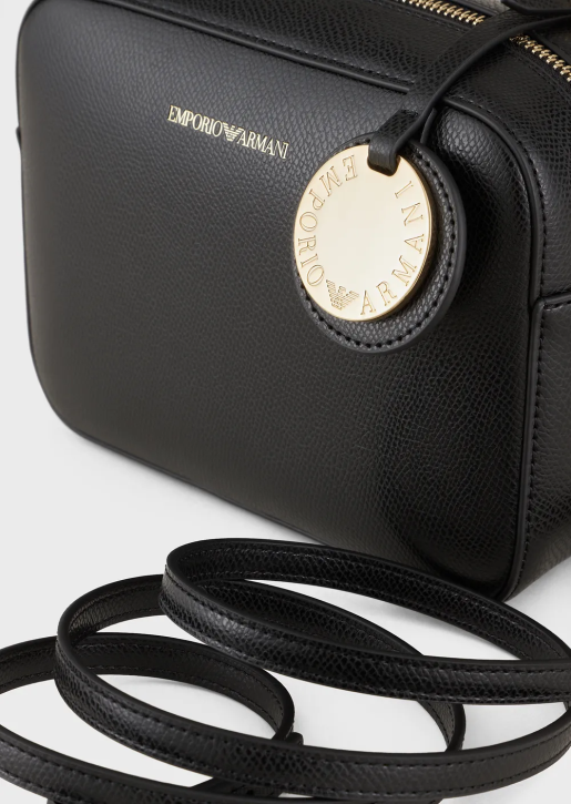 Women 086V629 Palmellato Leather-Finish Camera Case With Shoulder Strap Armani Black Logo