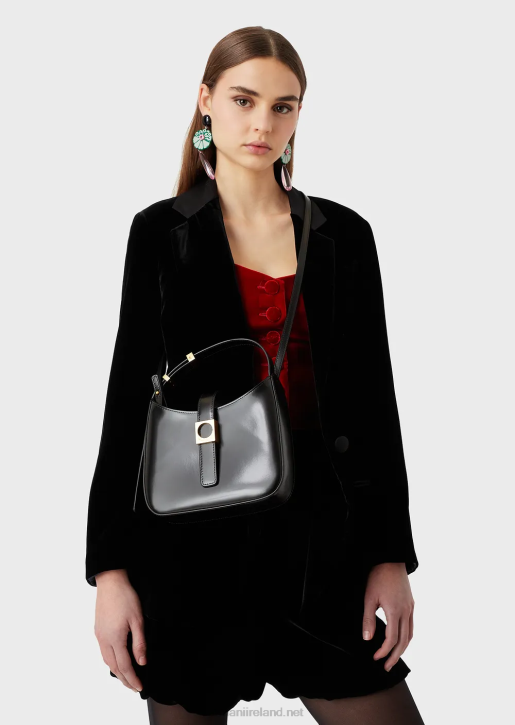 Women 086V636 Brushed-Leather Hobo Bag With Strap Armani Black