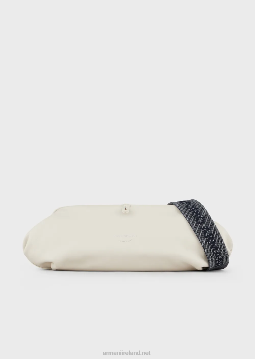 Women 086V637 Leather Oversized Clutch Bag With Shoulder Strap Armani Milky White