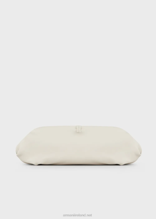Women 086V637 Leather Oversized Clutch Bag With Shoulder Strap Armani Milky White