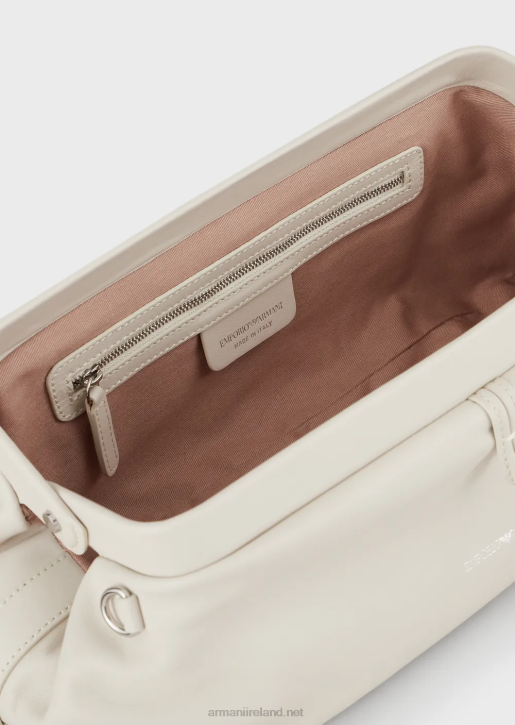 Women 086V637 Leather Oversized Clutch Bag With Shoulder Strap Armani Milky White