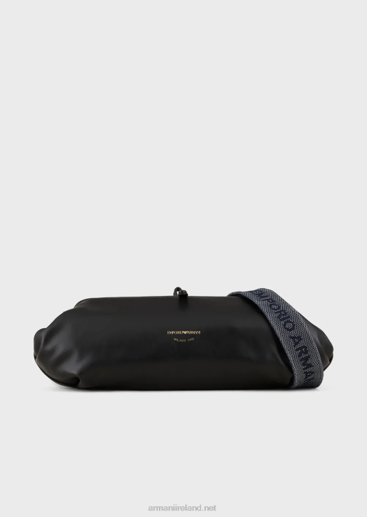 Women 086V638 Leather Oversized Clutch Bag With Shoulder Strap Armani Black