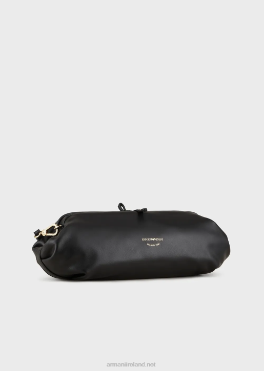 Women 086V638 Leather Oversized Clutch Bag With Shoulder Strap Armani Black