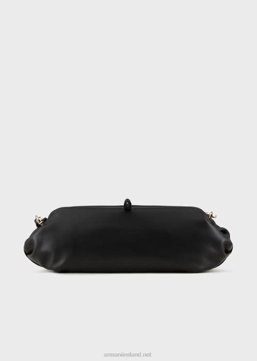 Women 086V638 Leather Oversized Clutch Bag With Shoulder Strap Armani Black