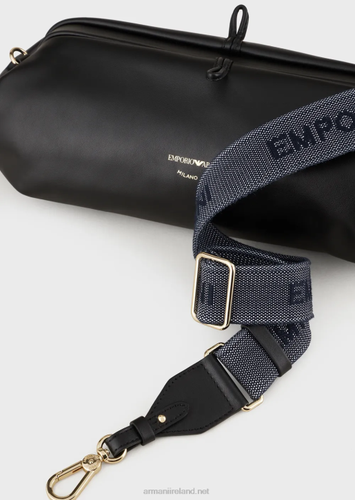 Women 086V638 Leather Oversized Clutch Bag With Shoulder Strap Armani Black