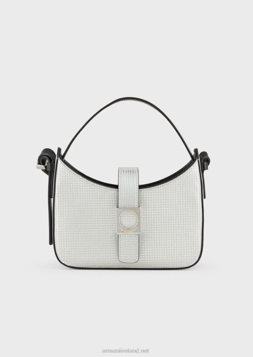 Women 086V639 Glitter-Fabric Mini Hobo Bag With Shoulder Strap Armani Silver/Crystal