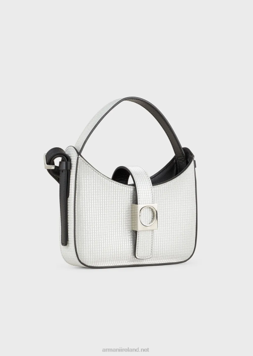 Women 086V639 Glitter-Fabric Mini Hobo Bag With Shoulder Strap Armani Silver/Crystal