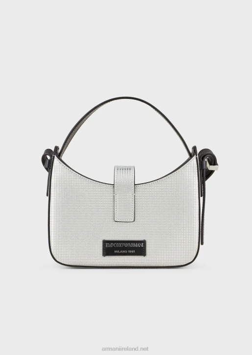 Women 086V639 Glitter-Fabric Mini Hobo Bag With Shoulder Strap Armani Silver/Crystal