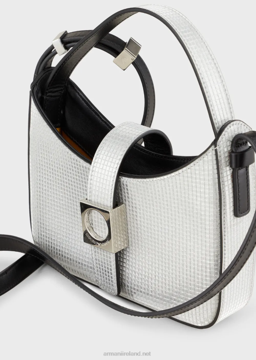 Women 086V639 Glitter-Fabric Mini Hobo Bag With Shoulder Strap Armani Silver/Crystal