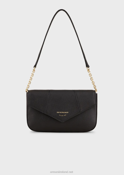 Women 086V640 Deer-Print Leather Shoulder Bag With Chain Strap Armani Black