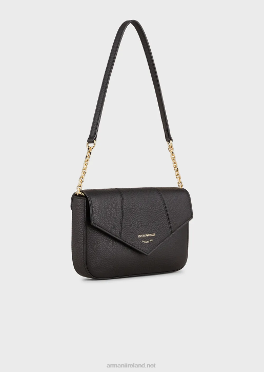 Women 086V640 Deer-Print Leather Shoulder Bag With Chain Strap Armani Black