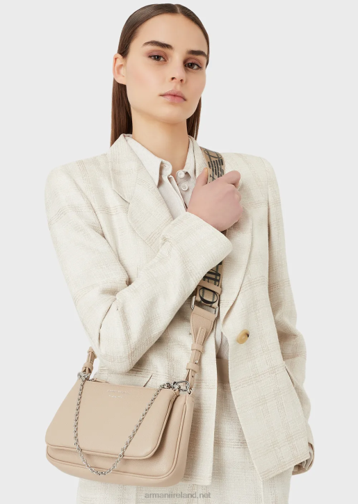 Women 086V652 Deer-Print Double Mini Bag With Shoulder Strap Armani Beige