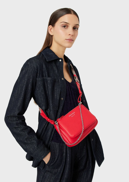 Women 086V653 Deer-Print Double Mini Bag With Shoulder Strap Armani Red