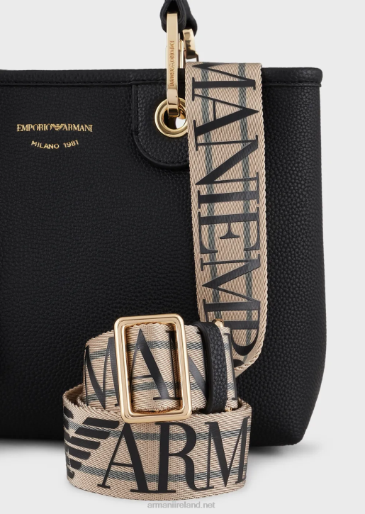 Women 086V654 Myea Bag Small Shopper Bag With Deer Print Armani Deep Black