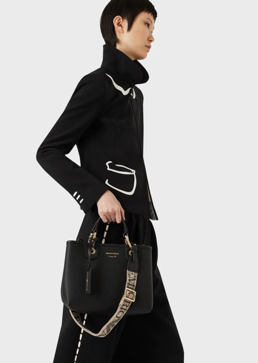 Women 086V654 Myea Bag Small Shopper Bag With Deer Print Armani Deep Black