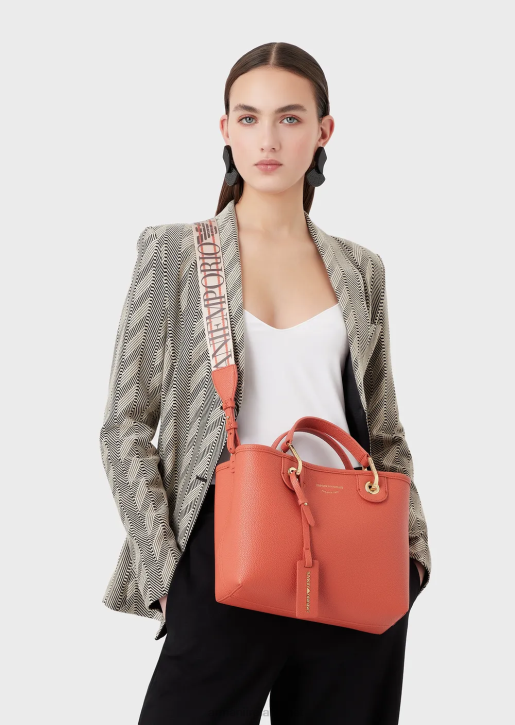 Women 086V658 Myea Bag Small Shopper Bag With Deer Print Armani Buff
