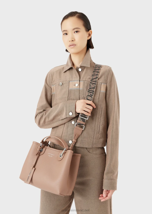 Women 086V664 Myea Bag Small Shopper Bag With Deer Print Armani Camel