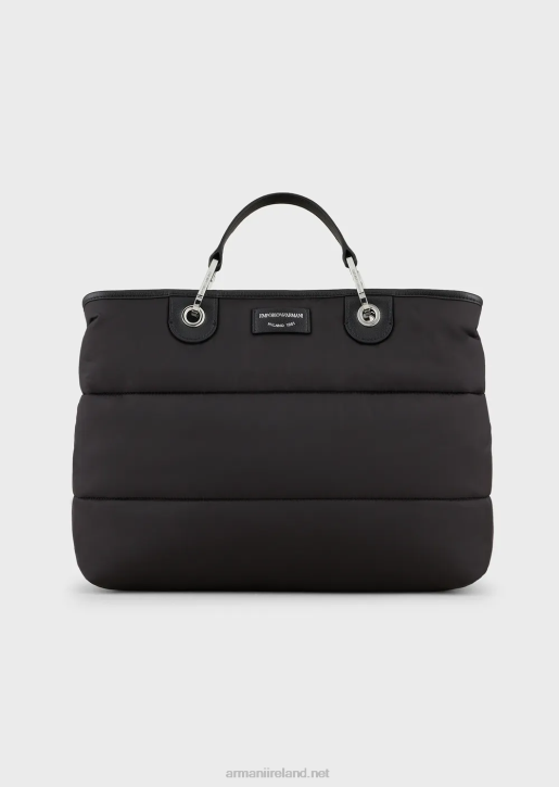 Women 086V668 Medium Myea Shopper Bag In Quilted, Recycled Nylon Armani Black