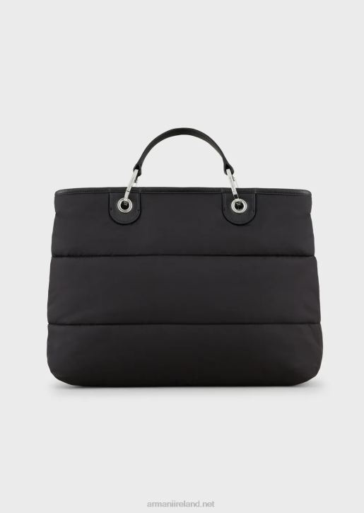 Women 086V668 Medium Myea Shopper Bag In Quilted, Recycled Nylon Armani Black
