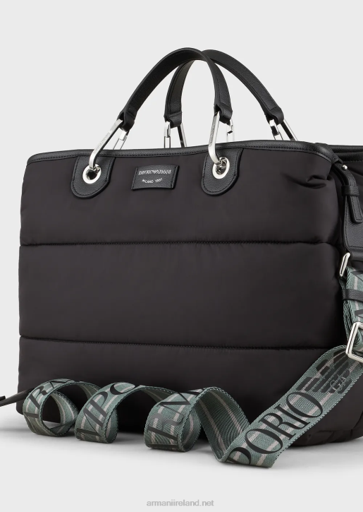 Women 086V668 Medium Myea Shopper Bag In Quilted, Recycled Nylon Armani Black