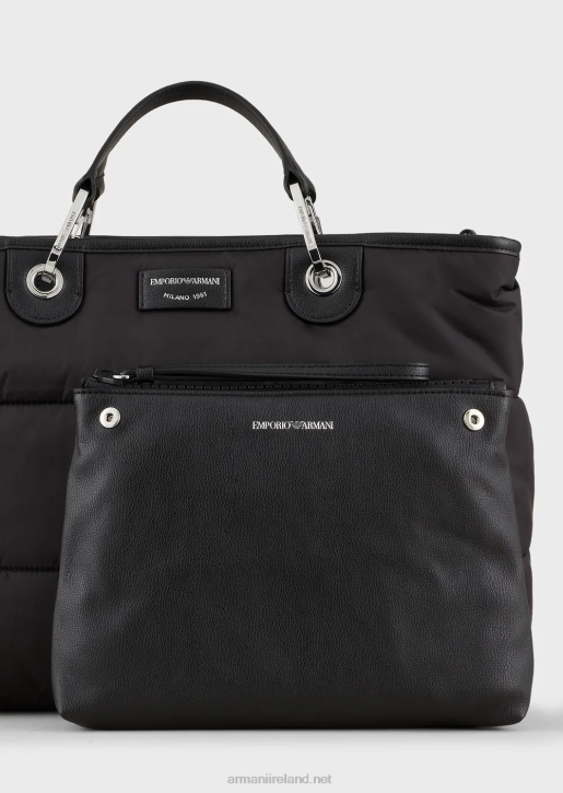 Women 086V668 Medium Myea Shopper Bag In Quilted, Recycled Nylon Armani Black