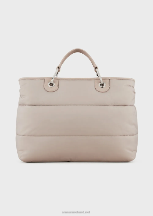 Women 086V669 Medium Myea Shopper Bag In Quilted, Recycled Nylon Armani Beige