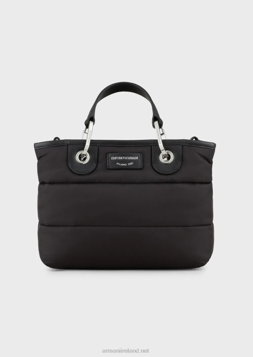 Women 086V670 Small Myea Shopper Bag In Quilted, Recycled Nylon Armani Black