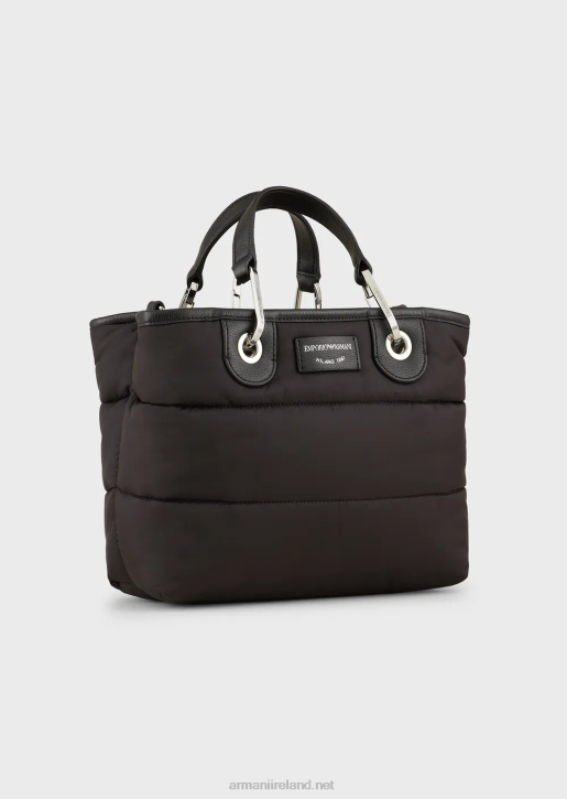 Women 086V670 Small Myea Shopper Bag In Quilted, Recycled Nylon Armani Black