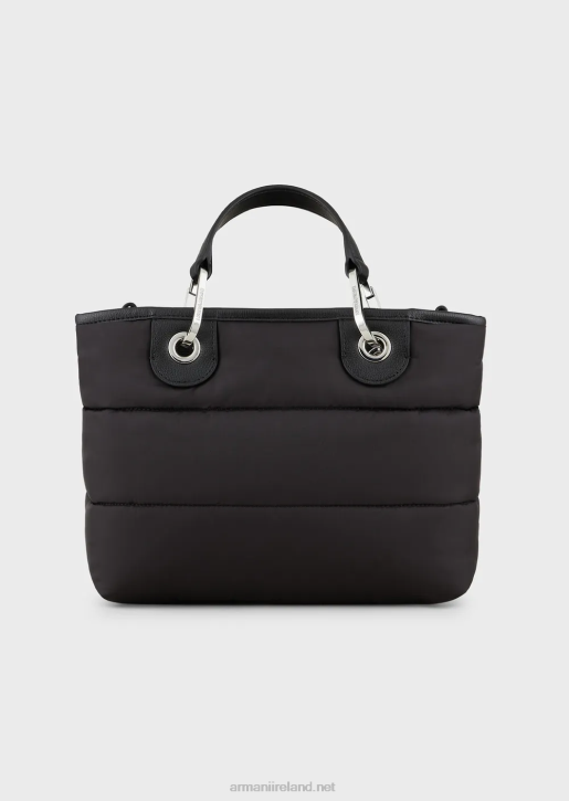 Women 086V670 Small Myea Shopper Bag In Quilted, Recycled Nylon Armani Black