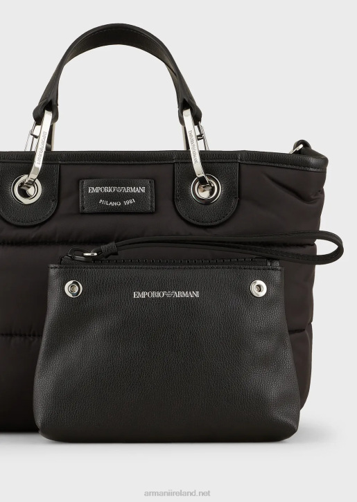 Women 086V670 Small Myea Shopper Bag In Quilted, Recycled Nylon Armani Black