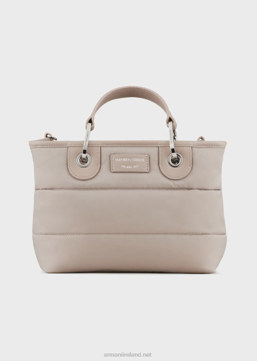 Women 086V671 Small Myea Shopper Bag In Quilted, Recycled Nylon Armani Beige