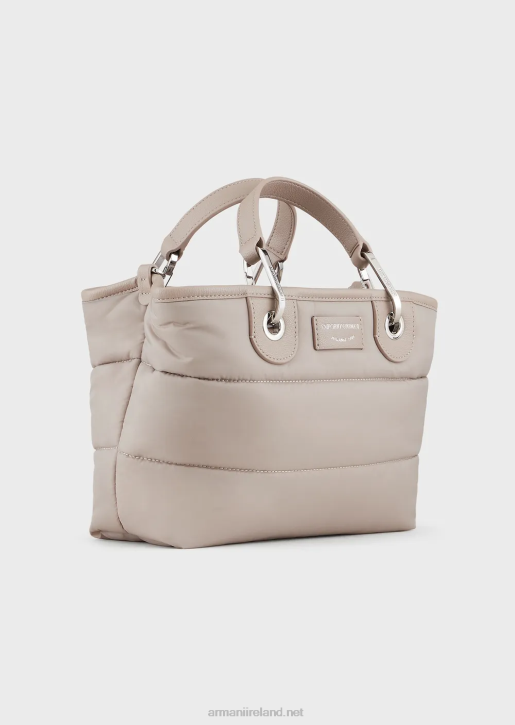 Women 086V671 Small Myea Shopper Bag In Quilted, Recycled Nylon Armani Beige