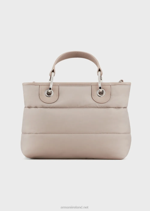 Women 086V671 Small Myea Shopper Bag In Quilted, Recycled Nylon Armani Beige