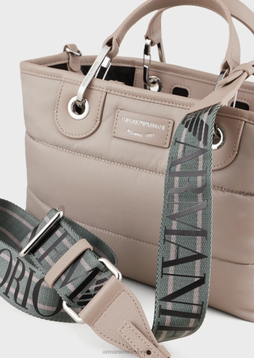 Women 086V671 Small Myea Shopper Bag In Quilted, Recycled Nylon Armani Beige