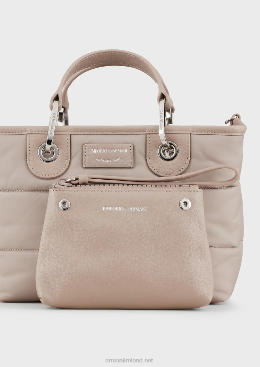 Women 086V671 Small Myea Shopper Bag In Quilted, Recycled Nylon Armani Beige