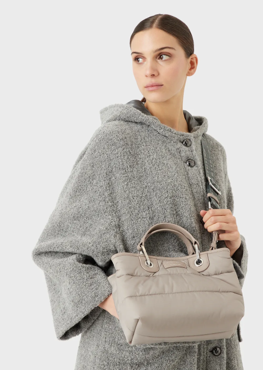 Women 086V671 Small Myea Shopper Bag In Quilted, Recycled Nylon Armani Beige