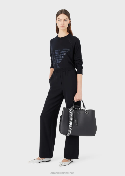 Women 086V683 Medium Myea Shopper Bag With Deer Print Armani Navy Blue