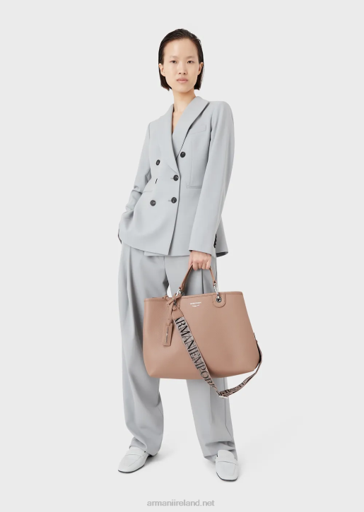 Women 086V684 Medium Myea Shopper Bag With Deer Print Armani Camel